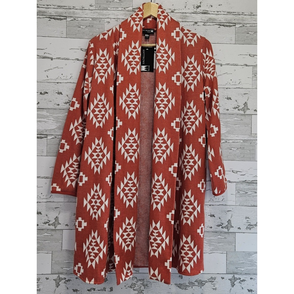 Antthony Original Rust Orange White Southwestern Shawl Collar Cardigan Small NEW